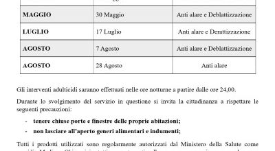 Calendario interventi di disinfestazione e derattizzazione nel territorio del...
