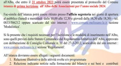 Prima iscrizione  all’Albo delle Associazioni per l’anno sociale 2024