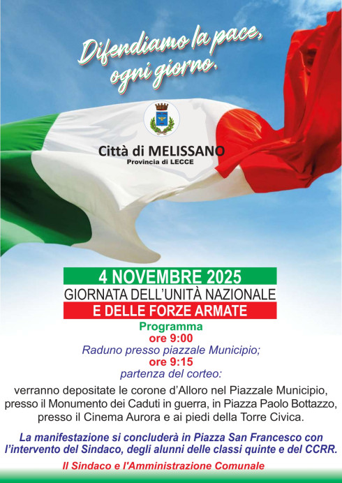 4 novembre Giornata dell'Unità Nazionale e delle Forze Armate