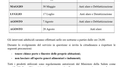Calendario interventi di disinfestazione e derattizzazione nel territorio del...